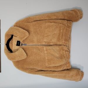 Urban Outfitters Camel Teddy Zip-Up Jacket